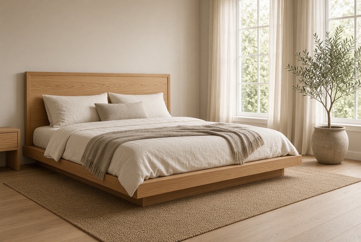 Solid Wood Platform Bed - Natural Oak