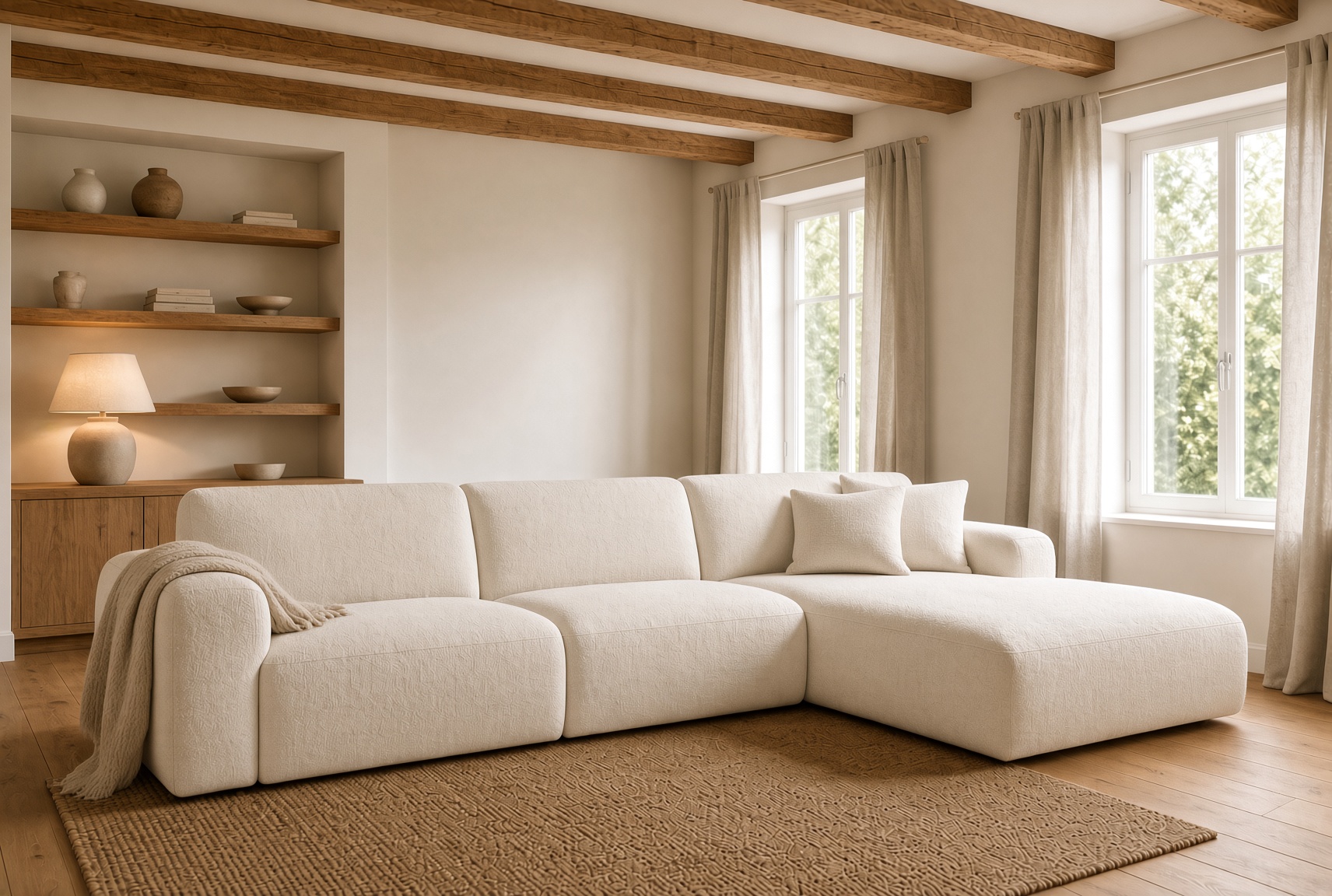 Modular Upholstered Sectional Sofa in Cream