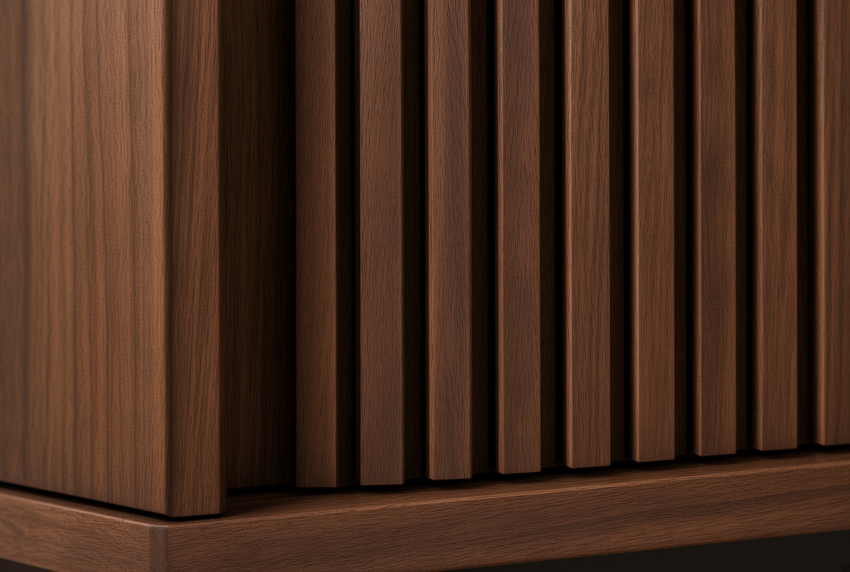 Detail view of the Wood Media Console slatted doors.