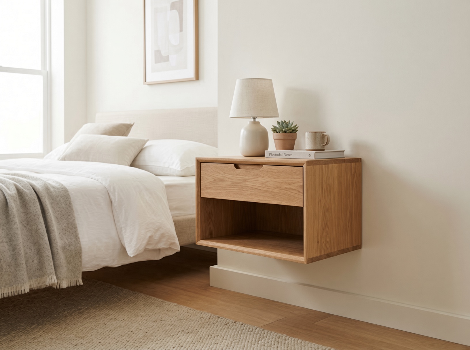 Floating Elm Nightstand Wall-Mounted Bedside Table